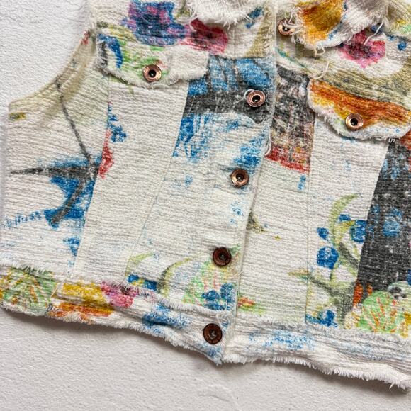 Stradivarius Abstract Floral Crop Vest Colorful Frayed, Fits Small - Picture 3 of 6